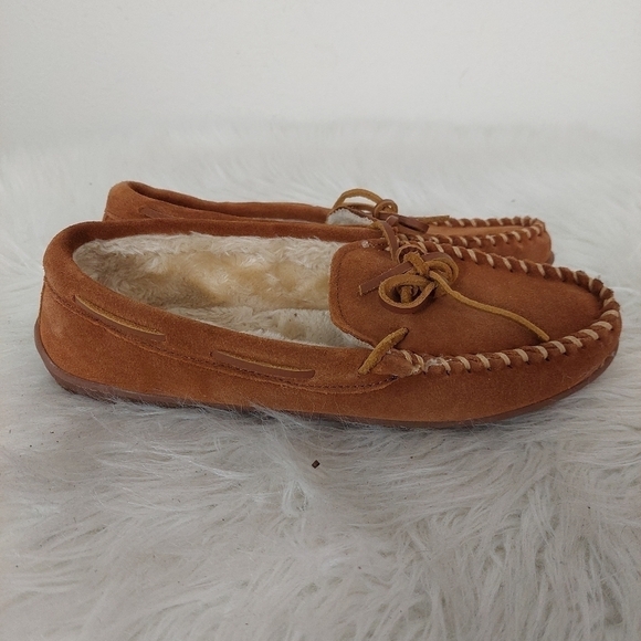 Minnetonka Brown Suede Moccasin Slipper Womens Sz 8 Rubber Sole Shoe 3502 - Picture 5 of 10